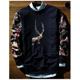 Men's Casual/Daily Simple Regular Hoodies,Print Blue High Neck Long Sleeve Cotton Fall / Winter Medium Micro-elastic