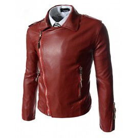 Men Punk Skull Embroidery Motorcycle Leather Jacket
