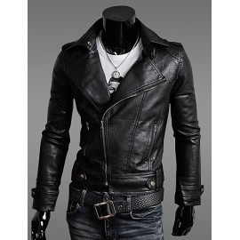 Men's Casual Slim Motorcycle PU Outerwear , Lined
