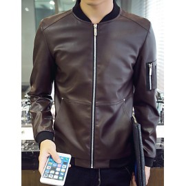 Men's Long Sleeve Casual / Work / Formal / Sport / Plus Sizes Jacket,PU / Polyester Solid Black / Blue / Brown