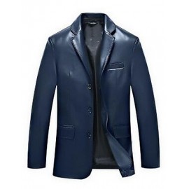 Men's Long Sleeve Casual JacketPU Solid Black / Blue Men's Long Sleeve Casual JacketPU Solid Black / Blue