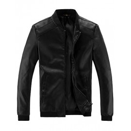 Men's Long Sleeve Casual / Sport JacketPU Solid Black / Blue / Brown
