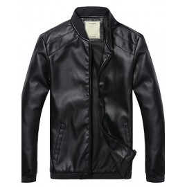 Men's Long Sleeve Casual / Work / Formal / Sport / Plus Sizes Jacket,PU / Polyester Solid Black / Blue / Brown