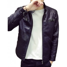 In the spring of 2016, PU leather strap pocket men's leather jacket on the Korean youth tide men's clothes