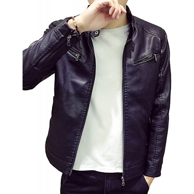 In the spring of 2016, PU leather strap pocket men's leather jacket on the Korean youth tide men's clothes