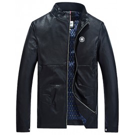 Men's Long Sleeve Casual / Sport JacketPU / Polyester Solid Black / Blue / Red