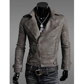 Men's Casual Slim Motorcycle PU Outerwear , Lined