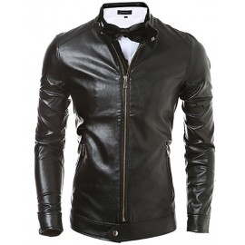 Men's Long Sleeve Casual / Work Jacket,PU / Cotton Solid Black / Brown