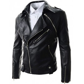 Men's Slim Detachable Sleeve Leather Jacket , Lined