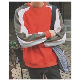 Men's Casual/Daily Simple Hoodie Jacket,Color Block Round Neck Micro-elastic Cotton Long Sleeve Winter