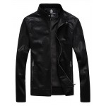 Men's Casual Stand Up Collar Washed Leather Motorcycle Jacket,Lined