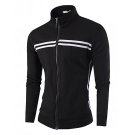 Men's Casual/Daily / Sports Sweatshirt,Striped Stand Micro-elastic Cotton / Polyester Long Sleeve Fall / Winter