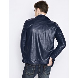 Men's European Style Fashion Double Pocket Slim Fit Motorcycle Leather Jacket