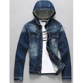 Men's Long Sleeve Casual Jacket,Cotton Solid Blue