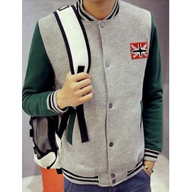 Men's Sports Active / Simple Hoodie Jacket,Color Block Stand Fleece Lining Micro-elastic Cotton Long Sleeve Winter