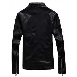 Men's Casual Stand Up Collar Washed Leather Motorcycle Jacket,Lined