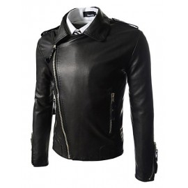 Men Punk Skull Embroidery Motorcycle Leather Jacket