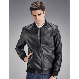 Men's Long Sleeve Casual / Sport JacketPU / Polyester Solid Black / Blue / Brown Men's Long Sleeve Casual / Sport JacketPU / Polyester Solid Black / Blue / Brown