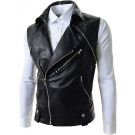 Men's Slim Detachable Sleeve Leather Jacket , Lined