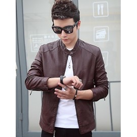 Men's Long Sleeve Casual / Work / Formal / Sport Jacket,PU Solid Black / Blue / Red / Yellow